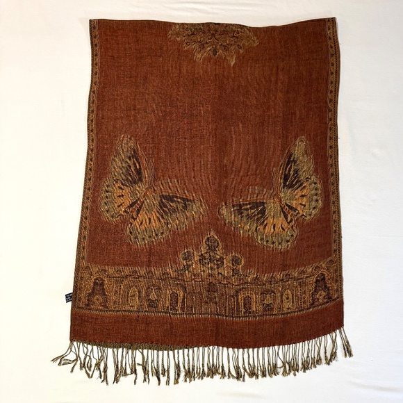 Butterfly Woven Shawl Scarf Silk Viscose with Fringe